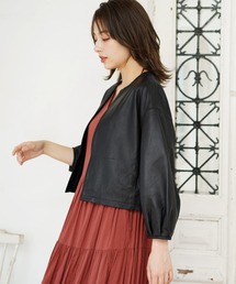 ゼラールモトマチ ノーカラー 本革ラムレザージャケット ブラック 9AR 美品 MGSABLE 本革 ジャケット レディース ラムレザー ノーカラー
