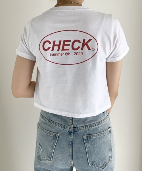 SONA(ソナ)の「SONYUNARA CHEAK英文クロップ半袖Tシャツ(Tシャツ/カットソー・レディース・ホワイト/ブラック・FREE)」の1枚目の写真