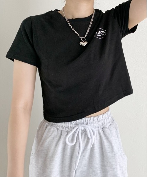 SONA(ソナ)の「SONYUNARA CHEAK英文クロップ半袖Tシャツ(Tシャツ/カットソー・レディース・ホワイト/ブラック・FREE)」の2枚目の写真