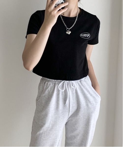 SONA(ソナ)の「SONYUNARA CHEAK英文クロップ半袖Tシャツ(Tシャツ/カットソー・レディース・ホワイト/ブラック・FREE)」の4枚目の写真