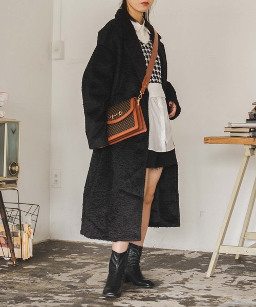 WEGO（ウィゴー）の「WEGO/シャギーロングチェスターコート（チェスターコート・レディース・ブラック/イエロー・FREE）」の19枚目の写真