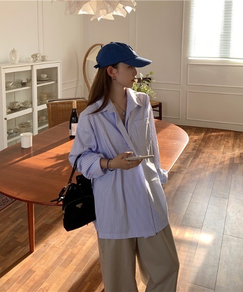 MANGROVE（マングローブ）の「ストライプラップオーバーシャツ（シャツ/ブラウス・レディース・ブルー・FREE）」の21枚目の写真