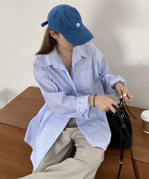 MANGROVE（マングローブ）の「ストライプラップオーバーシャツ（シャツ/ブラウス・レディース・ブルー・FREE）」の20枚目の写真