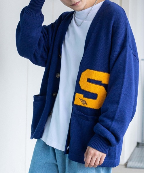 WEGO(ウィゴー)の「WEGO/レタードカーディガン(カーディガン/ボレロ・メンズ・ワイン/ブルー・MEDIUM/LARGE)」の2枚目の写真