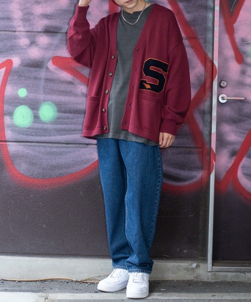 WEGO(ウィゴー)の「WEGO/レタードカーディガン(カーディガン/ボレロ・メンズ・ワイン/ブルー・MEDIUM/LARGE)」の12枚目の写真