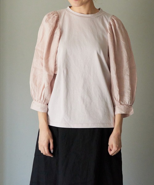 note et silence (ノートエシロンス)の「▲【AMB100貨】USAコットン×リネン ギャザースリーブプルオーバー(Tシャツ/カットソー・レディース・ホワイト/チャコールグレー/ピンク・FREE)」の13枚目の写真