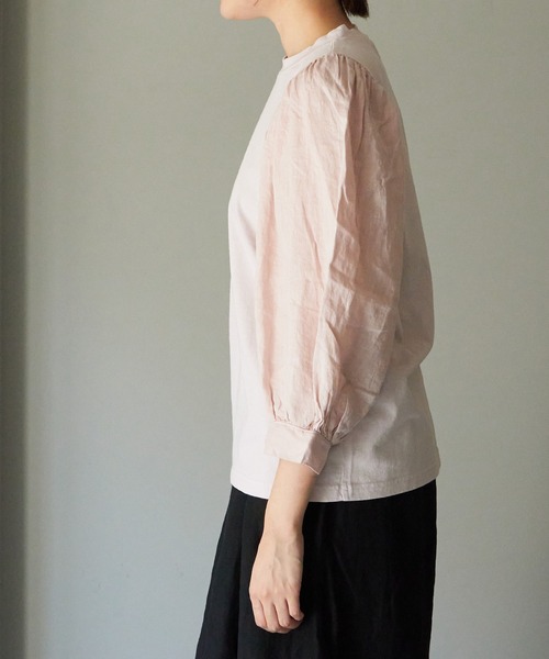 note et silence (ノートエシロンス)の「▲【AMB100貨】USAコットン×リネン ギャザースリーブプルオーバー(Tシャツ/カットソー・レディース・ホワイト/チャコールグレー/ピンク・FREE)」の11枚目の写真