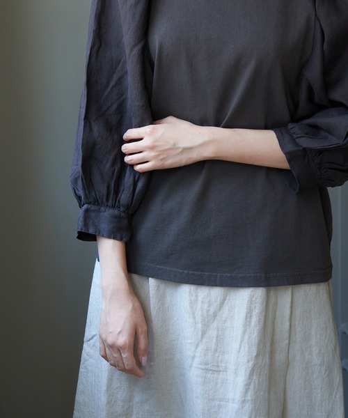 note et silence (ノートエシロンス)の「▲【AMB100貨】USAコットン×リネン ギャザースリーブプルオーバー(Tシャツ/カットソー・レディース・ホワイト/チャコールグレー/ピンク・FREE)」の17枚目の写真