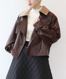 Three Four Time | フェイクレザーショートトレンチジャケット(ブルゾン)