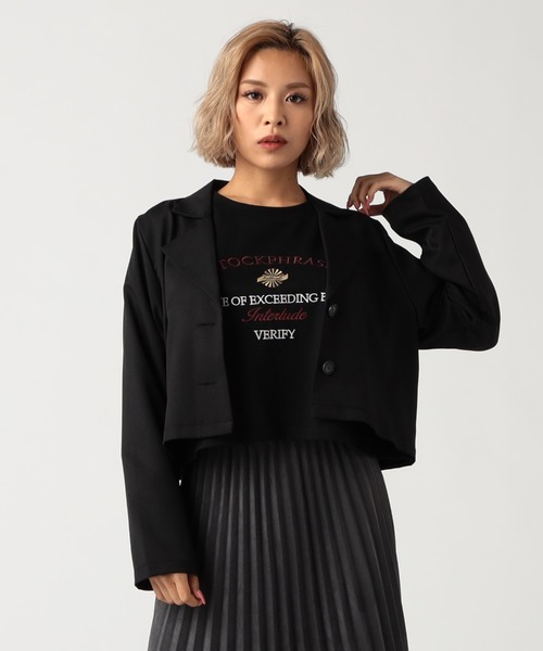 CECIL McBEE（セシルマクビー）の「ショート丈ジャケット（テーラードジャケット・レディース・ブラック/グリーン・MEDIUM）」の2枚目の写真