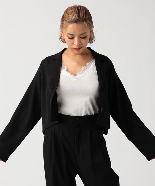 CECIL McBEE（セシルマクビー）の「ショート丈ジャケット（テーラードジャケット・レディース・ブラック/グリーン・MEDIUM）」の8枚目の写真