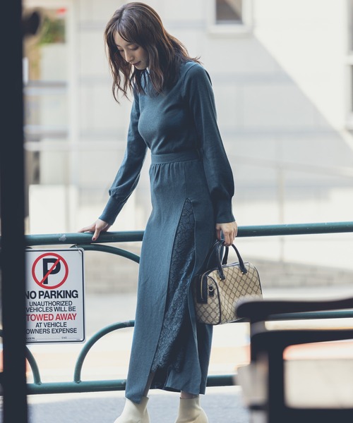 Andemiu（アンデミュウ）の「レースドッキングワンピース255114（ワンピース・レディース・ブラック/ベージュ/グリーン・FREE）」の3枚目の写真