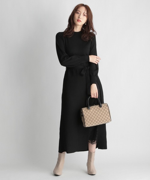 Andemiu（アンデミュウ）の「レースドッキングワンピース255114（ワンピース・レディース・ブラック/ベージュ/グリーン・FREE）」の4枚目の写真