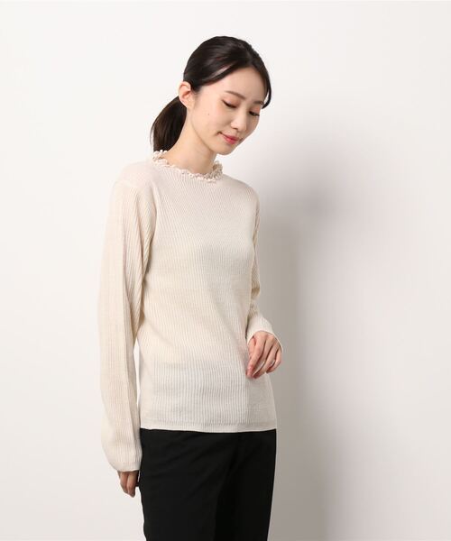 ehka sopo（エヘカソポ）の「衿レースリブニット（ニット/セーター・レディース・ブラック/ミント/キナリ・ﾌﾘ-）」の2枚目の写真