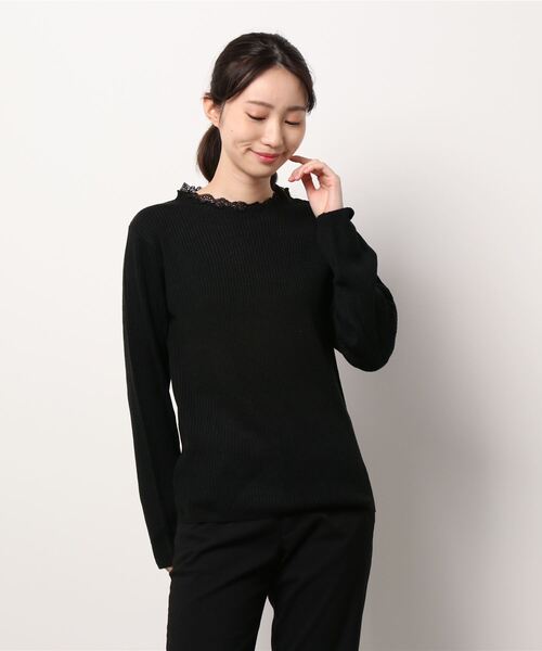 ehka sopo（エヘカソポ）の「衿レースリブニット（ニット/セーター・レディース・ブラック/ミント/キナリ・ﾌﾘ-）」の12枚目の写真