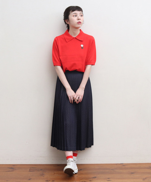 CHILD WOMAN（チャイルドウーマン）の「4/101 CRAFT14GG 刺繍 衿付き半袖ニットポロ（ポロシャツ・レディース・ブラック/レッド/アイボリー/ネイビー/ブルー・FREE）」の12枚目の写真