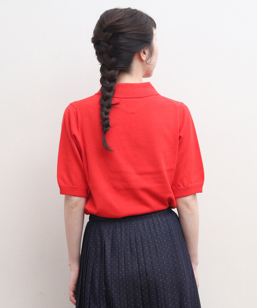 CHILD WOMAN（チャイルドウーマン）の「4/101 CRAFT14GG 刺繍 衿付き半袖ニットポロ（ポロシャツ・レディース・ブラック/レッド/アイボリー/ネイビー/ブルー・FREE）」の7枚目の写真