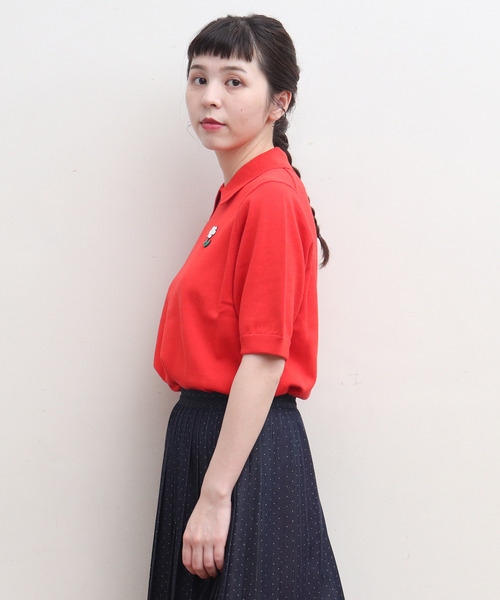 CHILD WOMAN（チャイルドウーマン）の「4/101 CRAFT14GG 刺繍 衿付き半袖ニットポロ（ポロシャツ・レディース・ブラック/レッド/アイボリー/ネイビー/ブルー・FREE）」の8枚目の写真