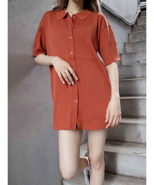 EVRIS（エヴリス）の「リブルーズポロニットトップス【セットアップ着用可能】（ニット/セーター・レディース・ブラウン/グリーン/ブラック/オレンジ・FREE）」の4枚目の写真