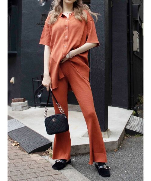 EVRIS（エヴリス）の「リブルーズポロニットトップス【セットアップ着用可能】（ニット/セーター・レディース・ブラウン/グリーン/ブラック/オレンジ・FREE）」の14枚目の写真