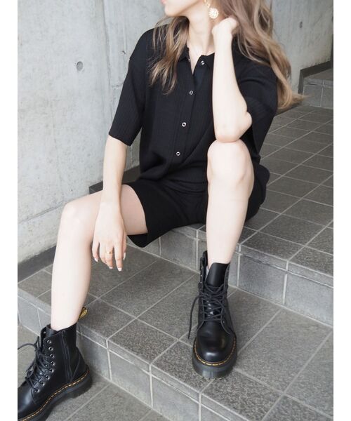 EVRIS（エヴリス）の「リブルーズポロニットトップス【セットアップ着用可能】（ニット/セーター・レディース・ブラウン/グリーン/ブラック/オレンジ・FREE）」の20枚目の写真