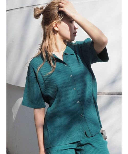 EVRIS（エヴリス）の「リブルーズポロニットトップス【セットアップ着用可能】（ニット/セーター・レディース・ブラウン/グリーン/ブラック/オレンジ・FREE）」の12枚目の写真