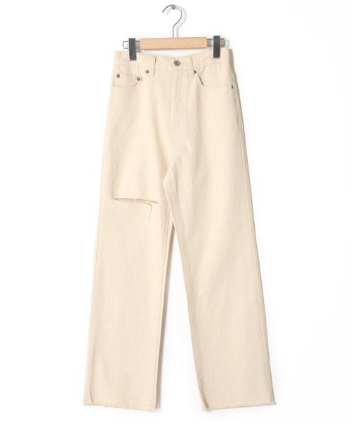 w closet（ダブルクローゼット）の「ダメージストレートデニムパンツ（デニムパンツ・レディース・ブルー/キナリ・S/M）」の9枚目の写真