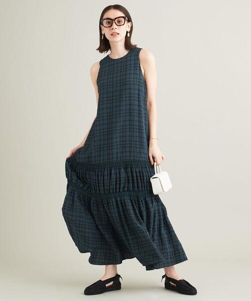 BEAUTY&YOUTH UNITED ARROWS（ビューティーアンドユースユナイテッドアローズ）の「チェックノースリーブマキシワンピース -ウォッシャブル-（ワンピース・レディース・ライム/ロイヤルブルー/ブラック/その他1/ダークグリーン・M/S/XS）」の10枚目の写真