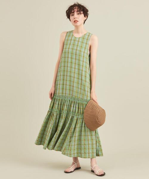 BEAUTY&YOUTH チェックノースリーブマキシワンピース ロングティアード BEAUTY&YOUTH チェックノースリーブマキシワンピース ロング