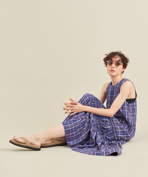 チェックノースリーブマキシワンピース -ウォッシャブル-