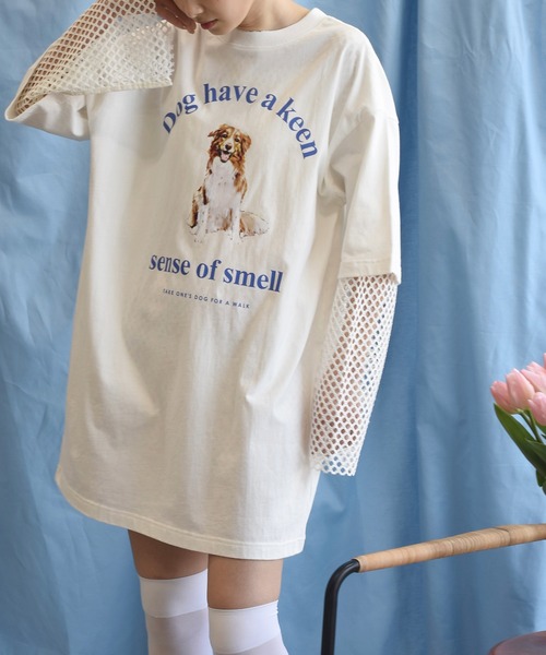 Alley by w closet（アリーバイダブルクローゼット）の「【Alley】犬プリントTeeワンピース（ワンピース・レディース・オフホワイト/ライトブルー/ライム・FREE）」の2枚目の写真