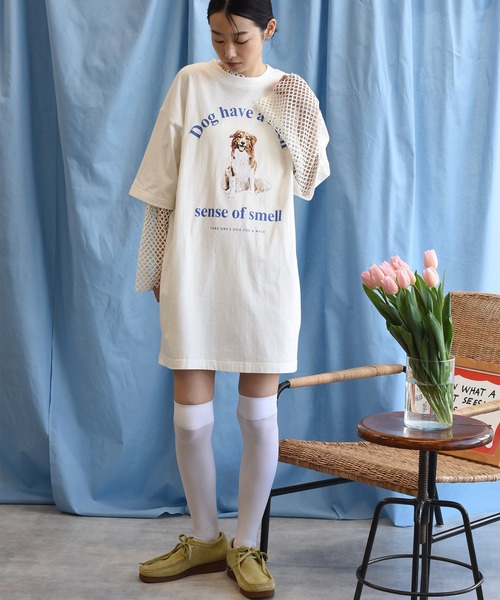 Alley by w closet（アリーバイダブルクローゼット）の「【Alley】犬プリントTeeワンピース（ワンピース・レディース・オフホワイト/ライトブルー/ライム・FREE）」の11枚目の写真