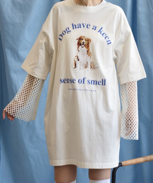 Alley by w closet（アリーバイダブルクローゼット）の「【Alley】犬プリントTeeワンピース（ワンピース・レディース・オフホワイト/ライトブルー/ライム・FREE）」の7枚目の写真