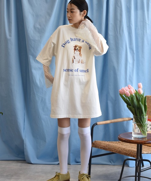 Alley by w closet（アリーバイダブルクローゼット）の「【Alley】犬プリントTeeワンピース（ワンピース・レディース・オフホワイト/ライトブルー/ライム・FREE）」の8枚目の写真