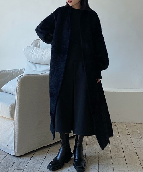 chuclla（チュクラ）の「シャギーニット ロングガウンコート chw22a002（その他アウター・レディース・ブラック・FREE）」の2枚目の写真