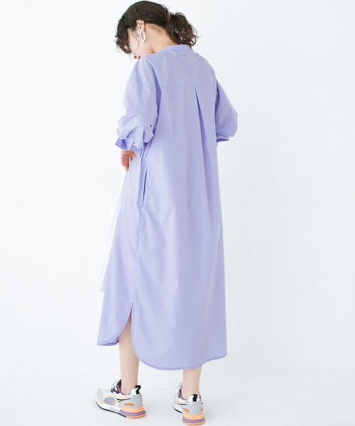 haco!（ハコ）の「いつの間にか太ったからだもすっきりIラインがオシャレにごまかしてくれるシャツワンピース by que made me（シャツワンピース・レディース・ラベンダー/ブルー系その他・SMALL/MEDIUM/LARGE/X-LARGE）」の14枚目の写真