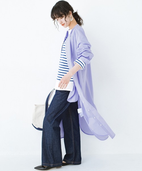 haco!（ハコ）の「いつの間にか太ったからだもすっきりIラインがオシャレにごまかしてくれるシャツワンピース by que made me（シャツワンピース・レディース・ラベンダー/ブルー系その他・SMALL/MEDIUM/LARGE/X-LARGE）」の15枚目の写真