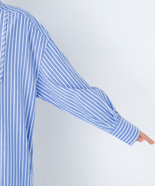 haco!（ハコ）の「いつの間にか太ったからだもすっきりIラインがオシャレにごまかしてくれるシャツワンピース by que made me（シャツワンピース・レディース・ラベンダー/ブルー系その他・SMALL/MEDIUM/LARGE/X-LARGE）」の6枚目の写真