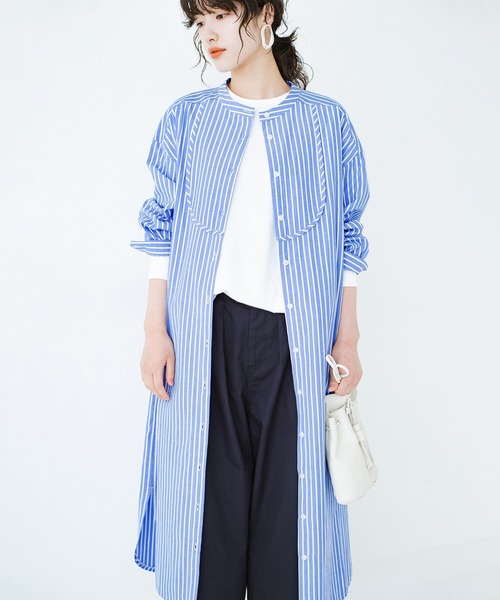 haco!（ハコ）の「いつの間にか太ったからだもすっきりIラインがオシャレにごまかしてくれるシャツワンピース by que made me（シャツワンピース・レディース・ラベンダー/ブルー系その他・SMALL/MEDIUM/LARGE/X-LARGE）」の9枚目の写真