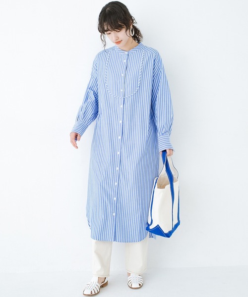 haco!（ハコ）の「いつの間にか太ったからだもすっきりIラインがオシャレにごまかしてくれるシャツワンピース by que made me（シャツワンピース・レディース・ラベンダー/ブルー系その他・SMALL/MEDIUM/LARGE/X-LARGE）」の4枚目の写真