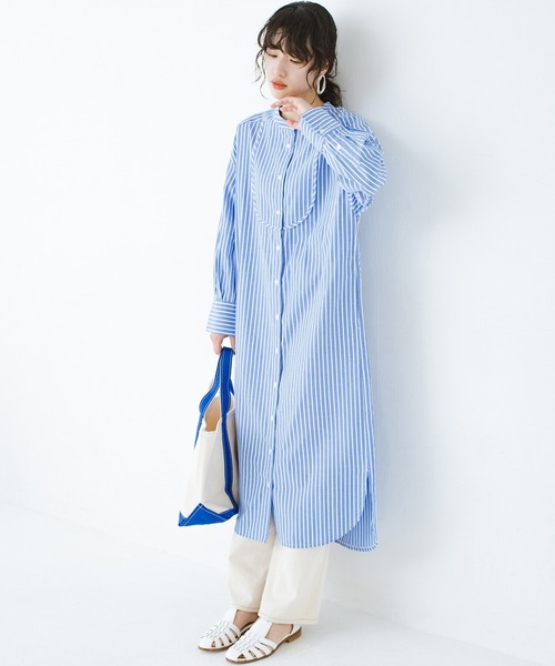 haco!（ハコ）の「いつの間にか太ったからだもすっきりIラインがオシャレにごまかしてくれるシャツワンピース by que made me（シャツワンピース・レディース・ラベンダー/ブルー系その他・SMALL/MEDIUM/LARGE/X-LARGE）」の21枚目の写真
