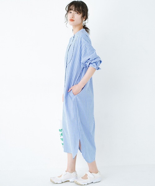 haco!（ハコ）の「いつの間にか太ったからだもすっきりIラインがオシャレにごまかしてくれるシャツワンピース by que made me（シャツワンピース・レディース・ラベンダー/ブルー系その他・SMALL/MEDIUM/LARGE/X-LARGE）」の16枚目の写真