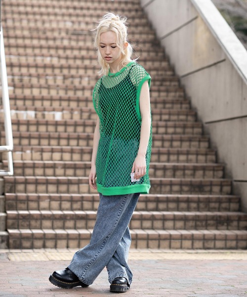 X-girl(エックスガール)の「MESH VEST(Tシャツ/カットソー・レディース・グリーン/ブラック/ホワイト・ONE SIZE)」の15枚目の写真
