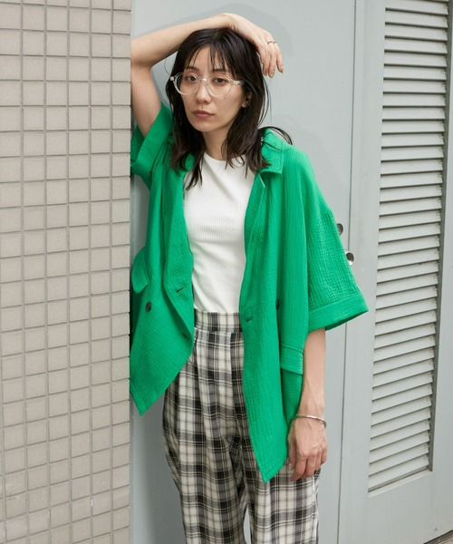 Auntie Rosa Holiday(アンティローザホリデー)の「ダブルガーゼルーズジャケット(テーラードジャケット・レディース・グリーン/アイボリー/チャコールグレー・FREE)」の17枚目の写真