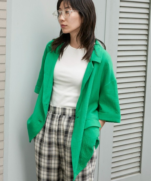 Auntie Rosa Holiday(アンティローザホリデー)の「ダブルガーゼルーズジャケット(テーラードジャケット・レディース・グリーン/アイボリー/チャコールグレー・FREE)」の15枚目の写真