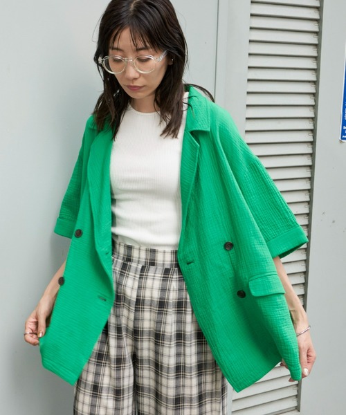 Auntie Rosa Holiday(アンティローザホリデー)の「ダブルガーゼルーズジャケット(テーラードジャケット・レディース・グリーン/アイボリー/チャコールグレー・FREE)」の16枚目の写真