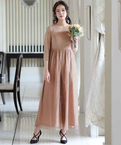 PourVous(プールヴー)の「ミモレ丈&七分袖 フォーマル ラメ 大きいサイズ 結婚式 パンツドレス オケージョンドレス お呼ばれ 二次会 成人式 同窓会 謝恩会 20代 30代(パンツドレス・レディース・ベージュ/ピンクベージュ/ミント・L/M)」の8枚目の写真