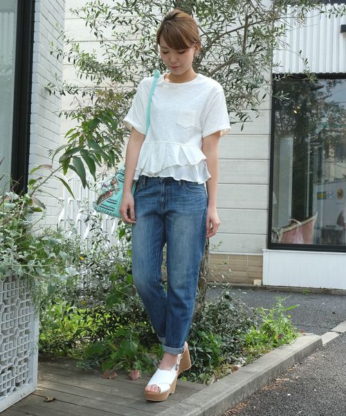 Another Edition（アナザーエディション）の「フリルTシャツ/AEBC INDIGO CP FRL T（Tシャツ/カットソー・レディース・ホワイト/ライトブルー/コバルトブルー・ﾌﾘ-）」の21枚目の写真