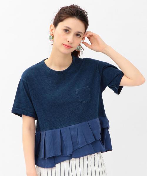 Another Edition（アナザーエディション）の「フリルTシャツ/AEBC INDIGO CP FRL T（Tシャツ/カットソー・レディース・ホワイト/ライトブルー/コバルトブルー・ﾌﾘ-）」の3枚目の写真