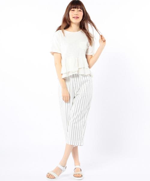 Another Edition（アナザーエディション）の「フリルTシャツ/AEBC INDIGO CP FRL T（Tシャツ/カットソー・レディース・ホワイト/ライトブルー/コバルトブルー・ﾌﾘ-）」の11枚目の写真